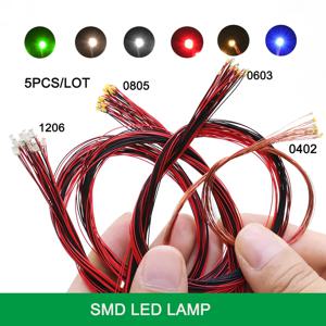 DIY 마이크로 SMD LED 램프 유선 LED 0402 0603 0805 1206, 사전 납땜 마이크로 리츠 유선 칩, 철도 모델 장면, 20cm, 3V, 로트당 5 개