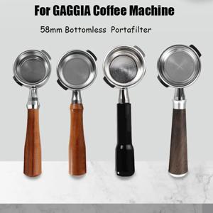 GAGGIA 바텀리스 필터 홀더, 58mm, 단단한 나무 손잡이, 포타필터, 가지아 클래식 커피 머신, 바리스타 범용 도구