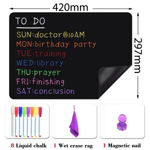 PET A3 사이즈 마그네틱 칠판 냉장고 스티커, 주방 메뉴 메시지 보드 플래너, 부드러운 쓰기 필름, 습식 지우기