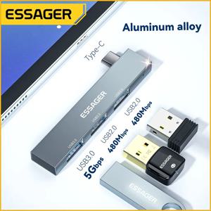 Essager 고속 USB C 허브, 멀티 스플리터 어댑터, 화웨이 샤오미 맥북 프로 OTG 커넥터용, C타입 to USB 3.0, 3 포트 3 인 1