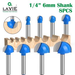 LAVIE 8pcs 6mm 1/4 생크 볼 노즈 라우터 비트 세트 목재 CNC 반경 코어 박스 솔리드 카바이드 도구에 대한 라운드 밀링 커터