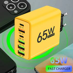 아이폰 삼성 샤오미 EU/US 플러그 고속 충전 벽 충전기 어댑터, 65W USB C 타입 충전기, 6 포트, QC3.0