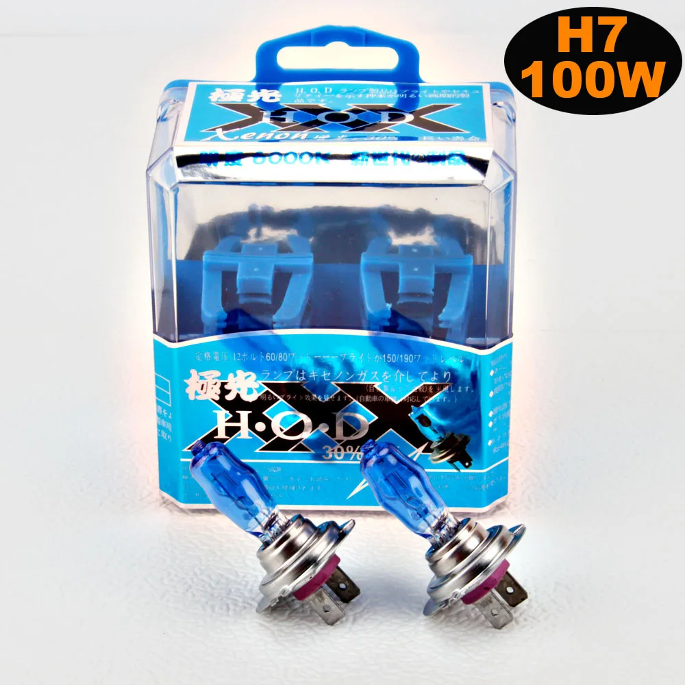 2pcs 100w 슈퍼 밝은 6000K 화이트 HOD 할로겐 크 세 논 H1 H3 H4 H7 9005 9006 램프