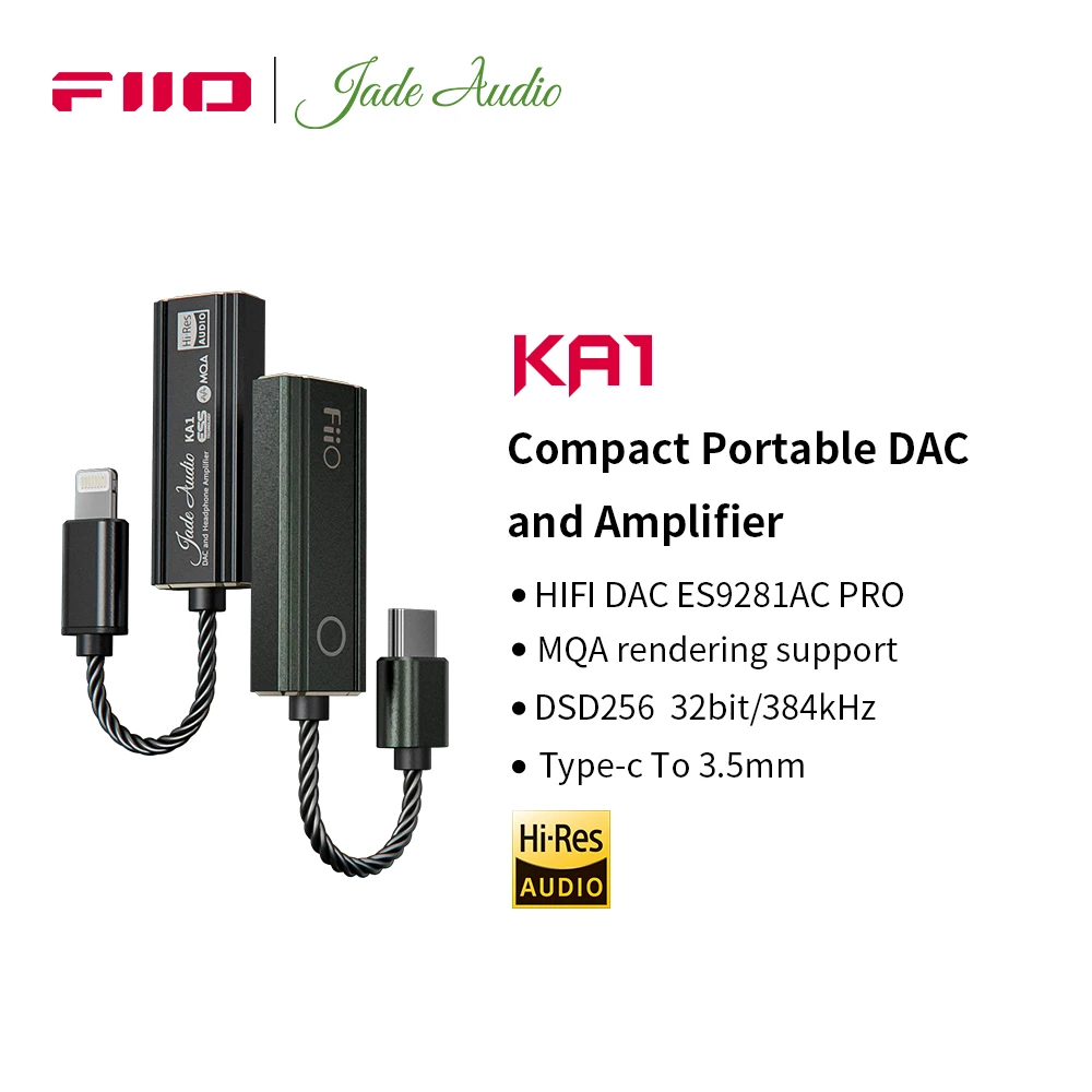 FiiO/JadeAudio- KA1 TypeC ~ 3.5mm 동글, ES9281AC Pro MQA ,USB DAC DSD256, Android IOS MAC Win10 용 HIFI 케이블 어댑터