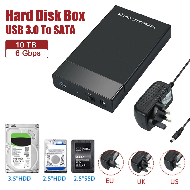 HDD 케이스 외장 하드 드라이브 디스크 인클로저, SATA to USB 3.0 어댑터, 3.5 인치 SSD 디스크, 6Gbps, 10TB HDD 박스 케이스, 3.5 인치, 2.5 인치