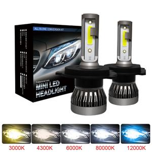 LED H4 자동차 헤드라이트 전구 키트, H1, H7, H8, H9, H11, 9005, HB3, 9006, HB4, 자동 주행, LED 램프, 6000K, 12000K, 2 개