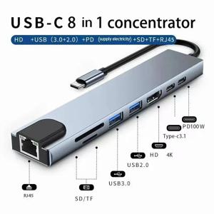 썬더볼트3 도크 맥북에어 2018 5 핀 7-in-1 usb c 분배기 usb 3.1 유형-c HDMI 4K Thunderbolt 3 도킹 스테이션 노트북 어댑터 PD SD TF RJ45 Macbook Air M1 iPad Pro