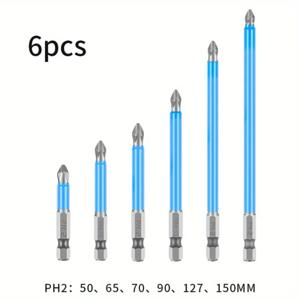 PH2 필립스 헤드 드라이버 드릴 비트, 육각 생크, 마그네틱 미끄럼 방지, 롱 리치 정밀 나사 비트, 전동 공구, 50mm, 150mm, 6 개