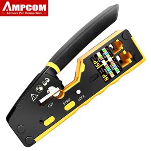 AMPCOM EZ 타입 네트워크 크림퍼, 크림퍼, 컷, 스트립 랜, CAT8, 7, 6A, 6, 5E, STP, UTP, RJ45, 3 인 1 텔모듈러 케이블, AM-6088, RJ11, 12