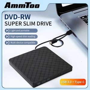 외장 USB 3.0 DVD RW CD 라이터, 슬림 광학 드라이브 버너 리더 플레이어, 트레이 타입, PC 노트북용 휴대용