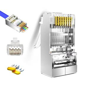 ZOERAX RJ45 패스 스루 커넥터 Cat6 차폐 모듈러 플러그, 금도금 8P8C RJ45 엔드, 50 팩