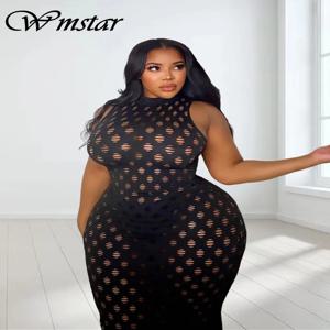 Wmstar Plus Size Dresses for Women Sexy Hollow Out Knited Elegant Maxi Dress Club Outfits New In Summer  Wholesale Dropshipping