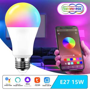 와이파이 스마트 전구 E27 LED RGB 램프, 알렉사 구글 홈 앨리스 음성 제어, RGB + CW + WW 조광 타이머 기능, 15W