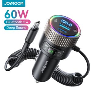 JOYROOM 블루투스 5.4 FM 송신기 PD QC 3.0 초고속 차량용 충전기 듀얼 마이크, 하이파이 딥 사운드 USB C 차량용 충전 어댑터, 60W