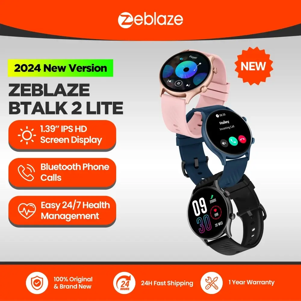 2024 Zeblaze Btalk 2 Lite 음성 통화 스마트 워치, 대형 1.39 인치 IPS 디스플레이, 100 + 스포츠 모드, 24 시간 건강 모니터 스마트워치, 신제품