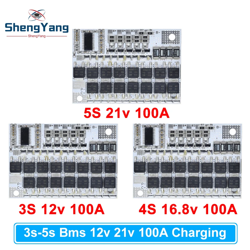 3s/4s/5s Bms 12v 16.8v 21v 100a 리튬 이온 Lmo 삼원 리튬 배터리 보호 회로 기판, 리튬 폴리머 밸런스 충전 모듈