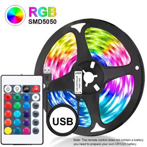 5050 LED 라이트 스트립, 멀티 컬러 RGB TV 배경 라이트 바, E스포츠 게임 룸, 가족 파티 장식, 야간 조명, 24 키, 5M USB