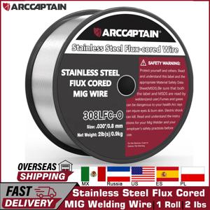 ARCCAPTAIN 스테인리스 스틸 플럭스 코어 MIG 용접 와이어 E308LFC-O, 0.8 0.9mm, 2IB, 1KG, 1 롤, MIG 용접기 납땜용