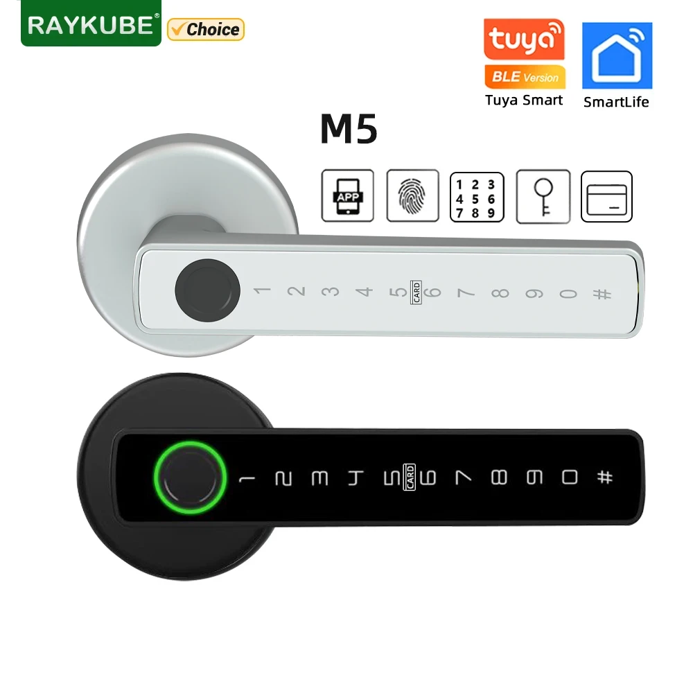 RAYKUBE M5 Tuya BLE 지문 문짝 잠금, 디지털 전자 잠금, 비밀번호, 키, IC 카드, Smartlife, Tuya 앱 잠금 해제