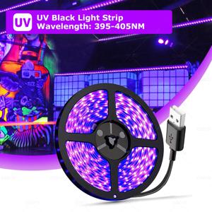 유연한 UV LED 조명 스트립, 발광 파티용 LED 리본, 자외선 램프, 395-405nm, 블랙 라이트, 2835 SMD DC5V