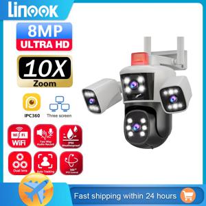 Linook 12MP, 6K, 3 렌즈, 와이파이 감시 카메라, CCTV 야외 와이파이 카메라, IP 카메라, PTZ 보안 보호