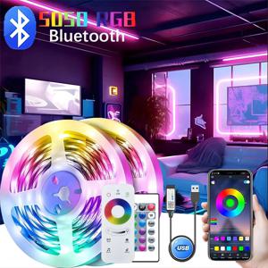 USB LED 스트립 라이트 컬러 RGB 5050 블루투스 LED 램프 테이프, 침실 장식, 크리스마스 파티용 TV 백라이트, 5V, 5m, 10m, 15m, 20m