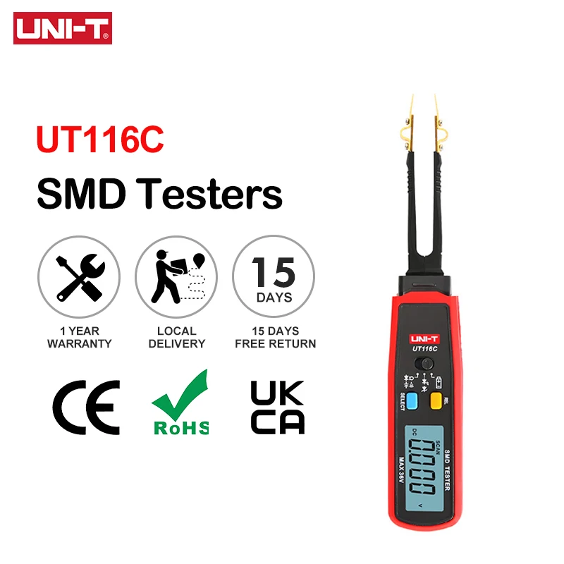 UNI-T UT116C SMD 테스터, 36V 전압 배터리 측정, 회전식 핀셋, LED 다이오드 저항기, 캐패시터 테스터