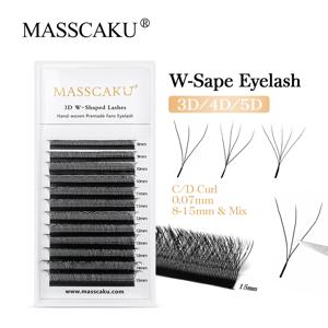 MASSAKU W 모양 쉬운 팬 자연 소프트 라이트 개별 속눈썹 클로버 블룸 인조 속눈썹 연장, 3D 4D 5D 프리메이드 볼륨