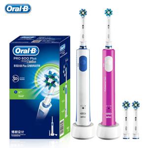 Oral-B Pro600 Plus 충전식 전동 칫솔, 회전 3D 교체 가능, 크로스 액션 전동 칫솔 헤드, 구강 B 노즐