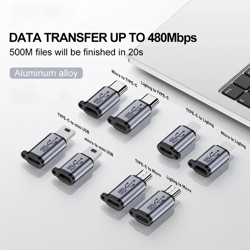 USB C 타입 어댑터, 마이크로-미니 USB 암 변환기, 아이폰 14, 13, 샤오미, 삼성, 라이트닝 남성 충전기 어댑터