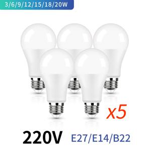 Bombillas LED 실내 조명 램프, E27 E14 LED 전구, 3W, 6W, 9W, 12W, 15W, 18W, 20W, Lampara Lampada, 220V, 로트당 5 개