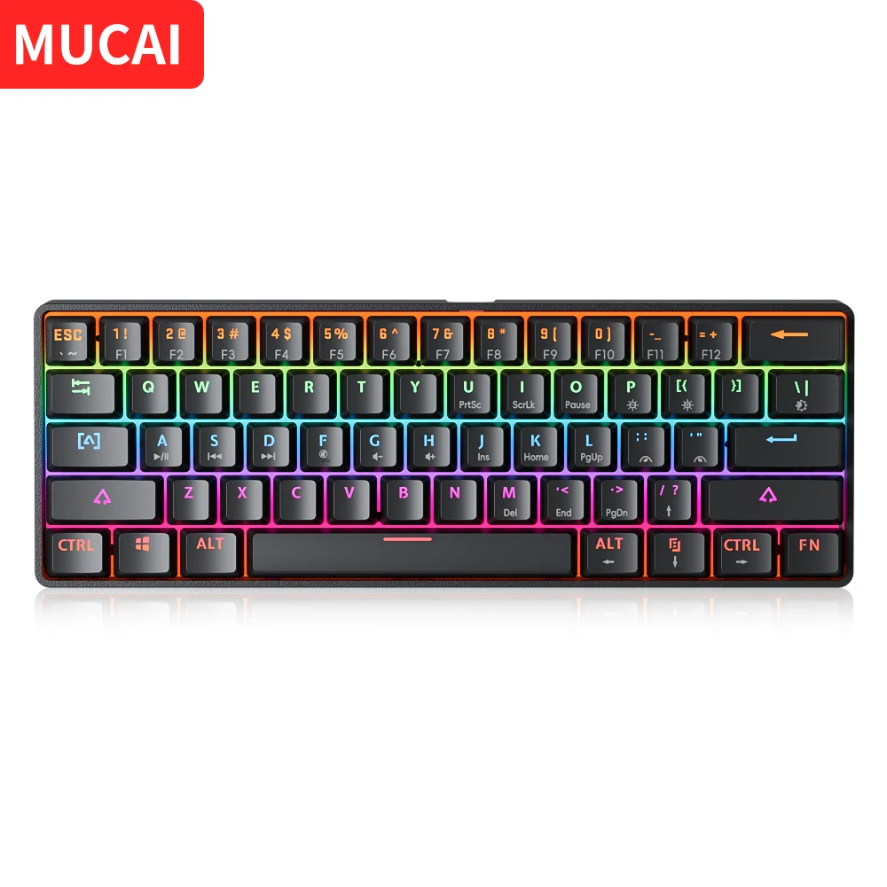 MUCAI USB 게임용 기계식 키보드, 레드 스위치, 유선 분리형 케이블, RGB 백라이트, 핫 스왑 가능, 61 키, MK61