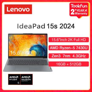 Lenovo IdeaPad 15s 2024 노트북, AMD Ryzen R5 7430U, 4.3GHz RAM, 16GB SSD, 512GB, 15.6 인치 FHD 2K 노트북, 울트라북 컴퓨터 PC, 신제품