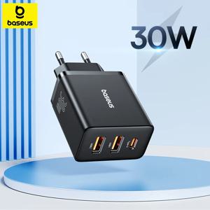 Baseus 30W USB 충전기 QC3.0 PD3.0 C 타입 PD 고속 충전, 3 포트 고속 휴대폰 충전기, 아이폰 15 14 13 프로 맥스 샤오미 삼성용