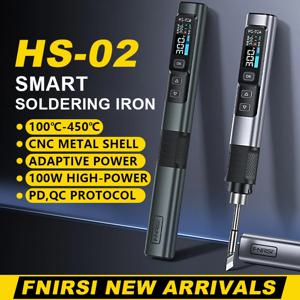 FNIRSI HS 02 납땜 다리미, 스마트 슬립 IPS 컬러 디스플레이 화면, 100-450 ℃ 납땜 재작업 스테이션, PD100W 휴대용 수리 도구