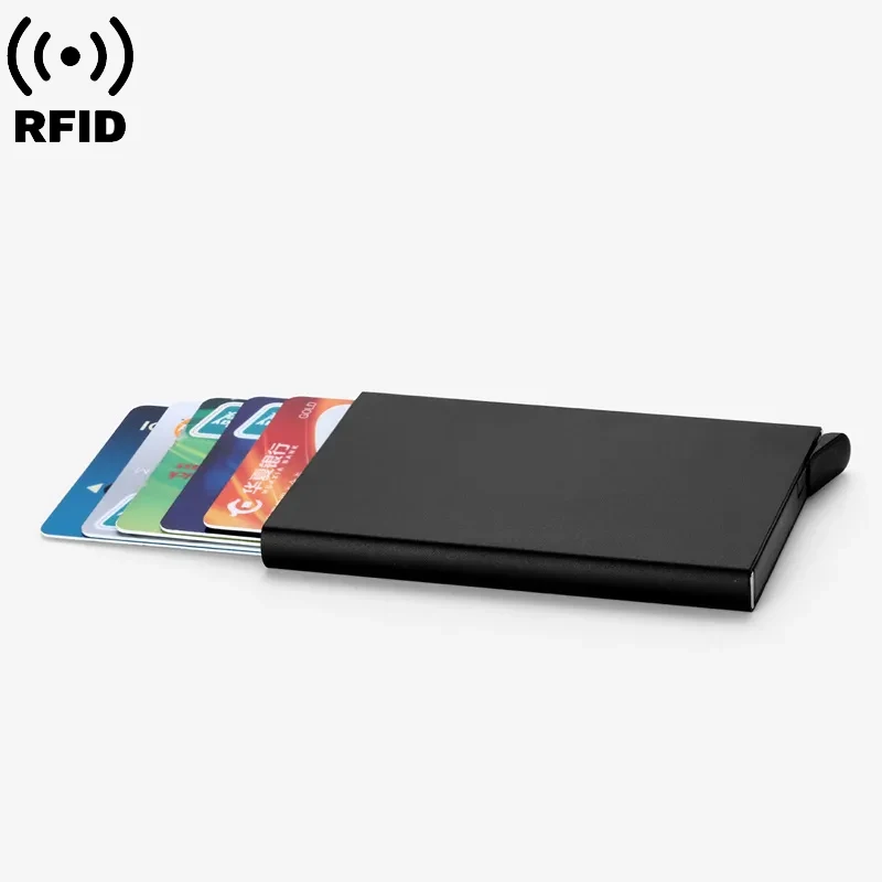 남녀공용 RFID 스마트 지갑, 카드홀더 금속 얇은 슬림 지갑, 팝업 미니멀리스트 지갑, 소형 블랙 지갑, 발렛 지갑