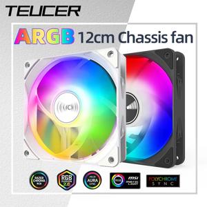 Teucer AF-10 PC 케이스 선풍기 화이트 저소음 120mm 섀시 선풍기, 마더보드 PWM ARGB 동기화, 대용량 풍량 지원, 12cm