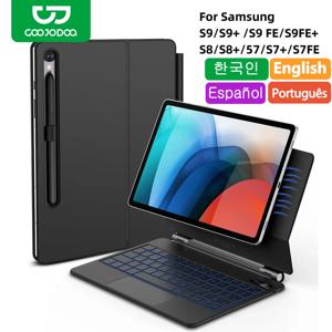 삼성 갤럭시 탭 S7 플러스 S8 S9 + FE 11 용 매직 키보드, 12.4 인치 트랙패드, 백라이트 플로팅, 펜꽂이 포함 각도 조절 가능