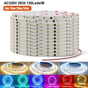 LED 스트립 조명, 유연한 리본 로프 조명 테이프, 홈 장식, AC 220V, 230V, 240V, IP55, 2835 120, 5m, 10m, 20m, 50m, 9 가지 색상