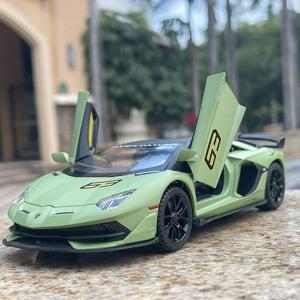 1:24 Aventador SVJ63 슈퍼카 합금 자동차 다이캐스트 및 장난감 차량, 자동차 모델, 사운드 및 라이트 풀백 자동차 장난감, 어린이 선물