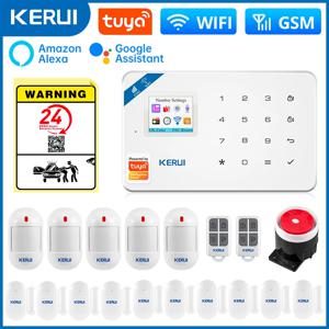 KERUI W181 경보 시스템, 보안 홈 와이파이 GSM 경보, 투야 스마트 모션 감지기, 문짝 센서, 도난 IP 카메라 작동, 알렉사 구글