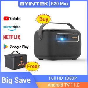 BYINTEK R20 맥스 미니 프로젝터, 4K DLP, 스마트 와이파이, 안드로이드 11.0, LED 1080P, 야외 홈 시어터 프로젝터, 15600mAh 배터리