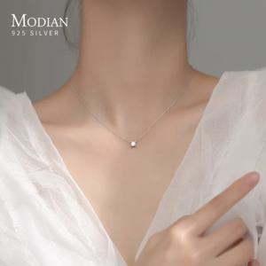 Modian 브랜드 심플한 925 스털링 실버 기하학 컷 스파클링 지르콘 펜던트 목걸이, 여성을 위한 웨딩 약혼 주얼리