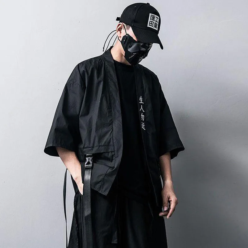 일본 패션 남자 도교 가운 Techwear 캐주얼 가디건 반팔 여성 남성 셔츠 얇은 하라주쿠 Streewear 펑크 옷