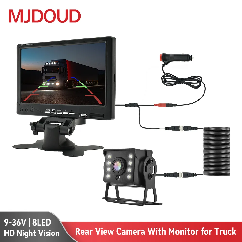 MJDOUD 자동차 후방 카메라, 트럭 주차용, 7 인치 HD 모니터 트레일러, 9-36V LED 방수 카메라, 스크린 쉬운 설치