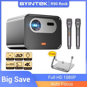 BYINTEK R90 락 풀 HD 1080P DLP 프로젝터, 2200 ANSI 루멘, 안드로이드 TV 11.0 3D 4K 지원, 스마트 홈 시어터 프로젝터