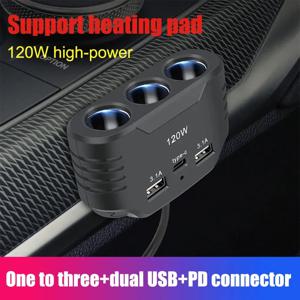 차량용 담배 라이터 분배기, 듀얼 USB LED 차량용 고속 충전기, 아이폰 GPS 대시 V8T3 용 충전기 어댑터, 3 소켓, 120W, 12V, 24V