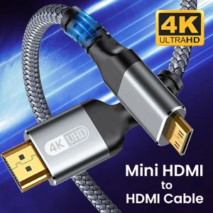 미니 HDMI to HDMI 케이블, 고속 HDMI 2.0, 알루미늄 쉘 편조 코드, 모니터 카메라 호환, 4K, 60Hz