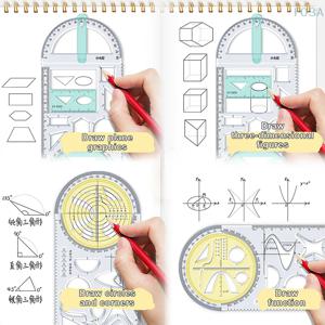 기하학적 눈금자 삼각형 눈금자 나침반 각도기 세트, 다기능 초등 학교 드로잉 활동 측정 도구
