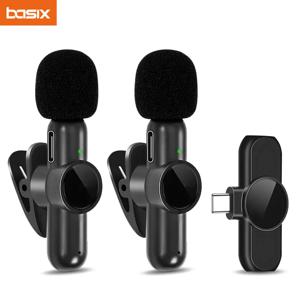 Basix 2.4G 무선 스테레오 라발리에 마이크, 라이브 인터뷰, 야외 미니 노이즈 캔슬링, 아이폰 안드로이드용 회전 라펠 마이크